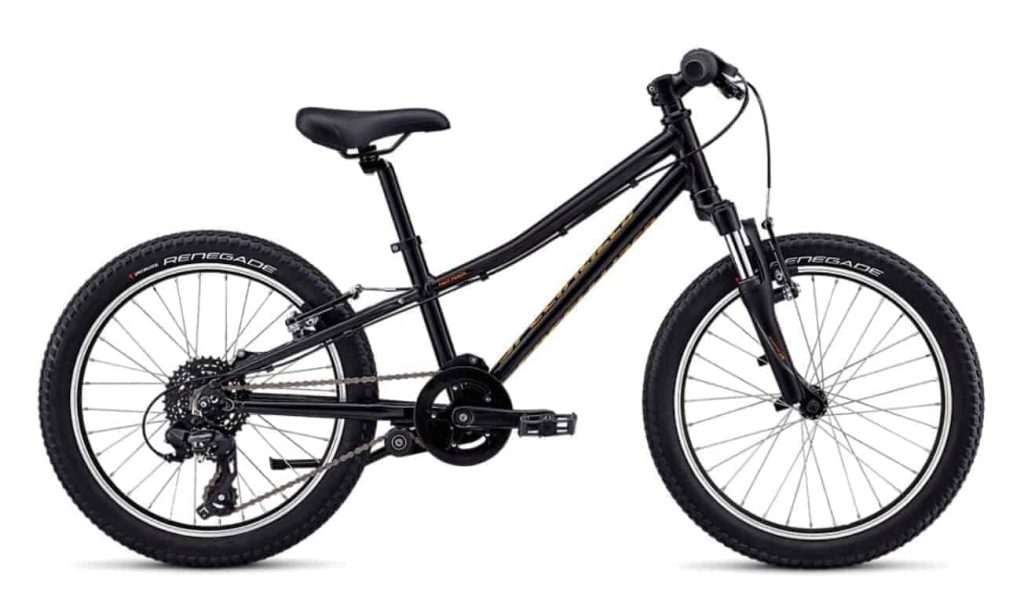 Zwarte kinder-mountainbike met 20-inch wielen en modern design voor buitenavonturen.