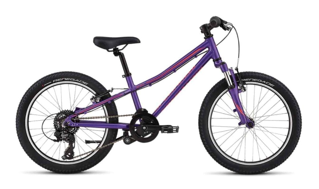 Paarse mountainbike voor kinderen met robuust frame en moderne banden. Ideaal voor avontuur!