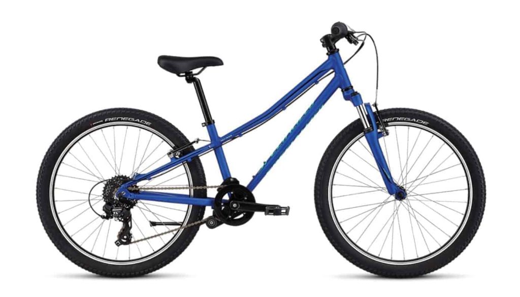 Blauwe mountainbike voor kinderen met moderne componenten en robuust design. Ideaal voor wintersport.